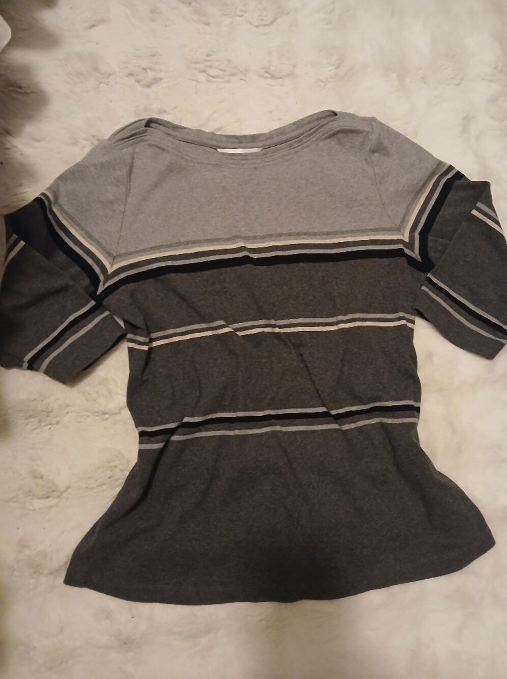 Christopher & Banks Gray Striped Crewneck 3/4 Sleeve Top